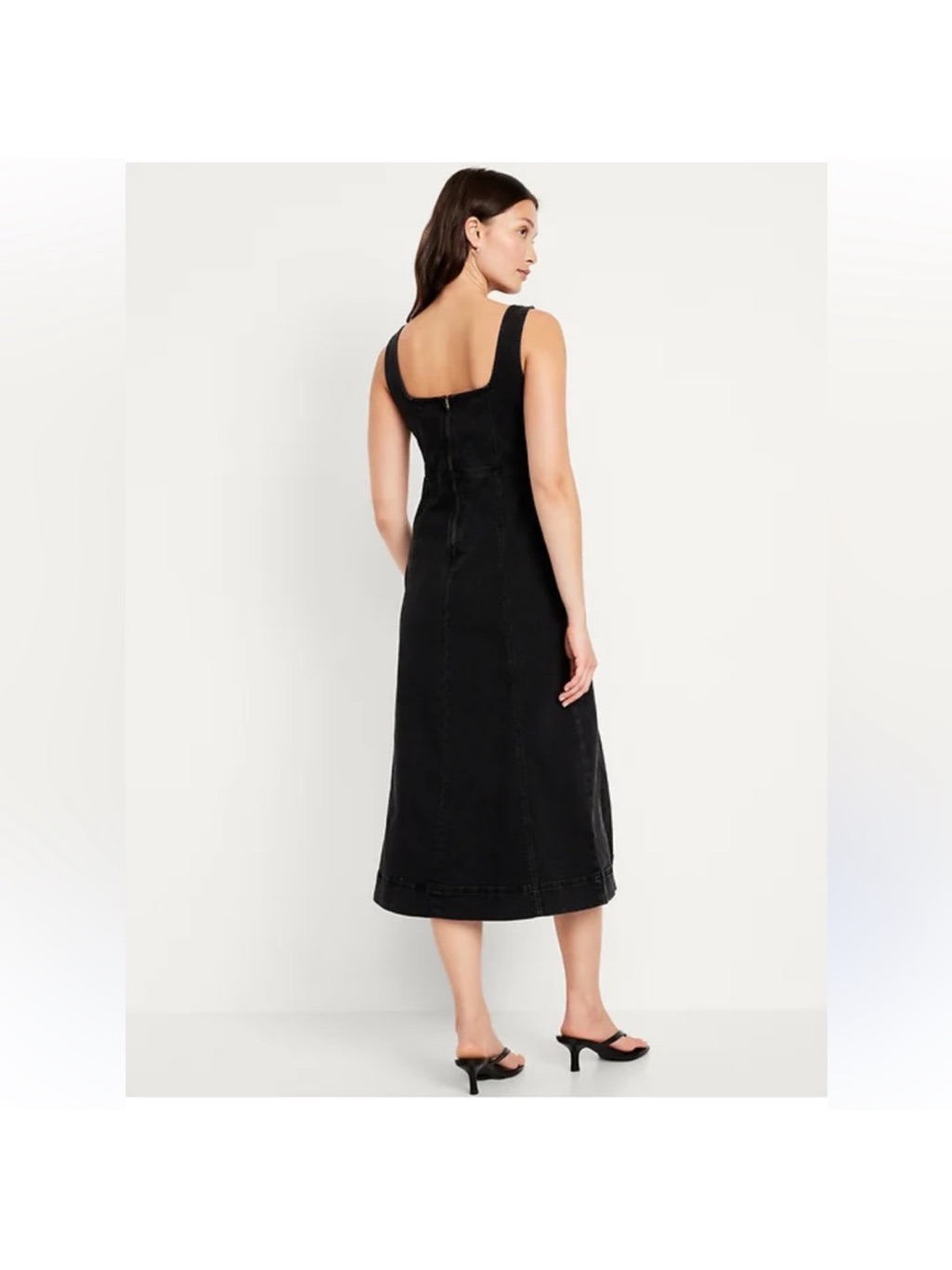 Women’s Black Denim Square-Neck Midi Dress Size Xlp